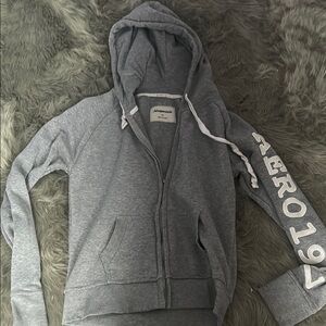 Aeropostale Gray Hoodie with White Sleeve Print